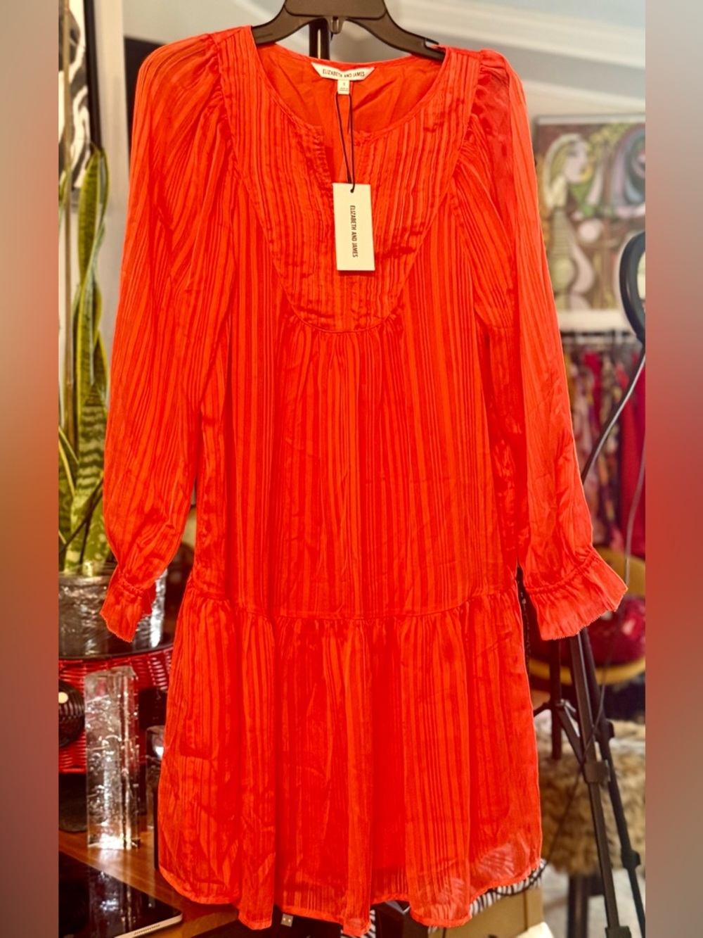 Elizabeth and James Bright Orange Pleated Long Sleeve Top